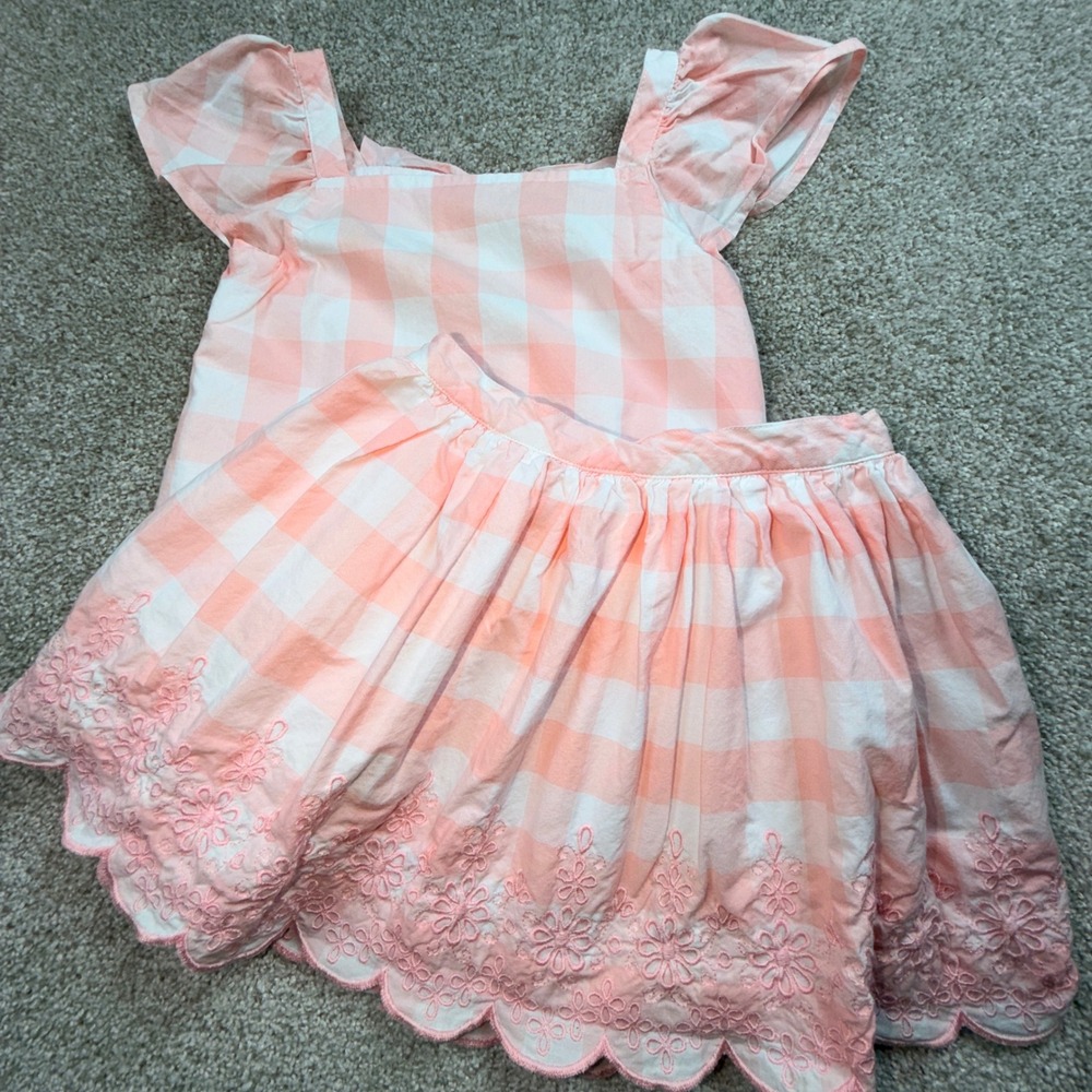 Cynthia Rowley Girls Gingham Eyelet Skirt and Bow Back Top Set XS 4